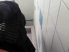 Corpulent gay boy sex-toy show in outside lavatory